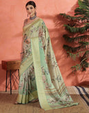 Mint Green Silk Printed Saree