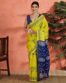 Bright Yellow Cotton Printed Saree