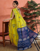 Bright Yellow Cotton Printed Saree