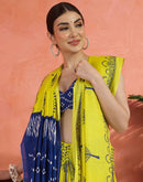 Bright Yellow Cotton Printed Saree