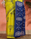 Bright Yellow Cotton Printed Saree