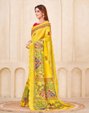 Yellow Chanderi Printed Kalamkari Saree