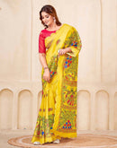 Yellow Chanderi Printed Kalamkari Saree