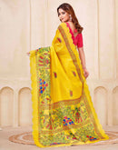 Yellow Chanderi Printed Kalamkari Saree