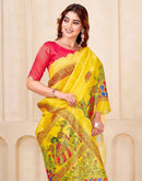 Yellow Chanderi Printed Kalamkari Saree