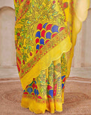 Yellow Chanderi Printed Kalamkari Saree