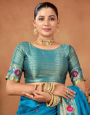 Teal Blue Silk Woven Paithani Saree