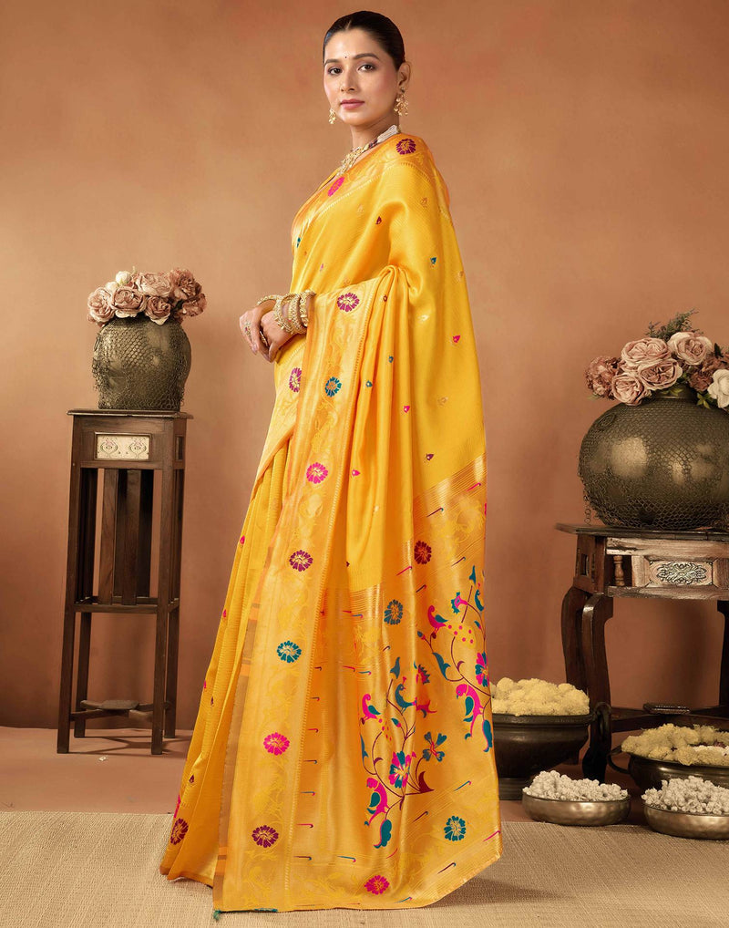 Yellow Silk Woven Paithani Saree