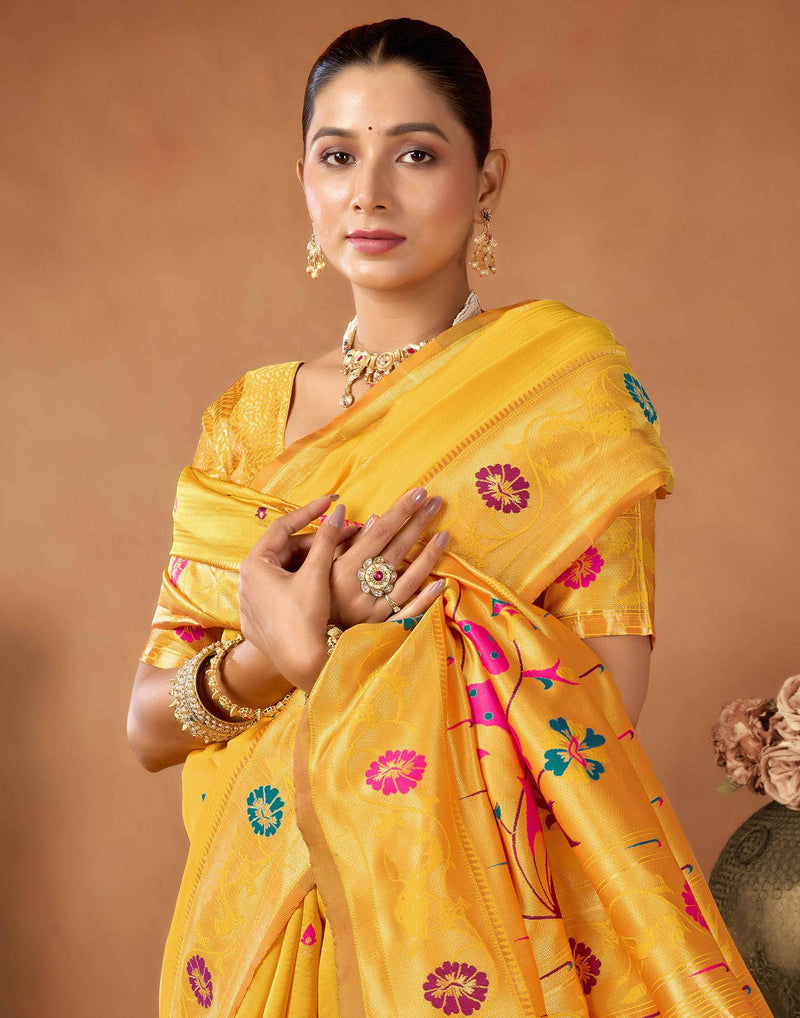 Yellow Silk Woven Paithani Saree