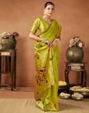 Lime Green Silk Woven Paithani Saree