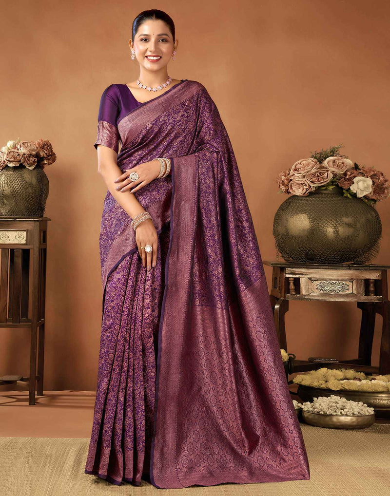 Wine Silk Woven Saree