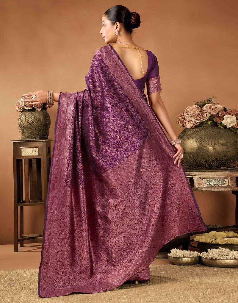 Wine Silk Woven Saree