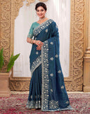 Rama Blue Organza Embroidery Saree