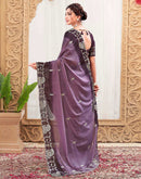 Plum Purple Silk Embroidery Saree