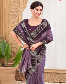 Plum Purple Silk Embroidery Saree