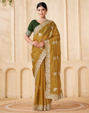 Mustard Green Silk Embroidery Saree