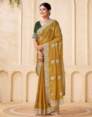 Mustard Green Silk Embroidery Saree