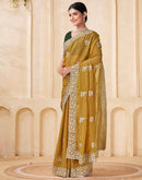 Mustard Green Silk Embroidery Saree