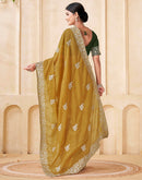 Mustard Green Silk Embroidery Saree