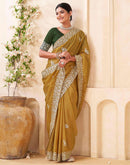 Mustard Green Silk Embroidery Saree