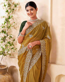 Mustard Green Silk Embroidery Saree
