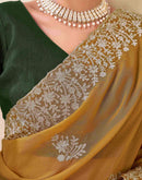 Mustard Green Silk Embroidery Saree