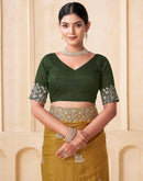 Mustard Green Silk Embroidery Saree