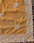 Mustard Green Silk Embroidery Saree