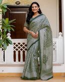 Dark Green Khadi Printed Saree