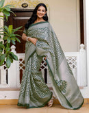 Dark Green Khadi Printed Saree