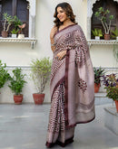 Coffee Brown Khadi Printed Saree