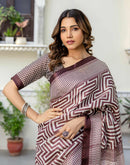 Coffee Brown Khadi Printed Saree