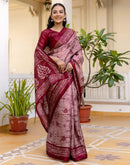 Dusty Rose Pink Khadi Printed Saree