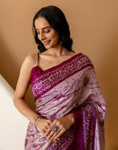 Dull Purple Khadi Printed Saree