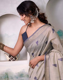 Off-White Cotton Woven Saree