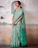 Sea Green Cotton Woven Saree