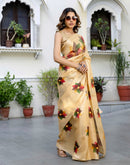 Cream Khadi Printed Saree