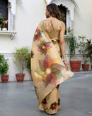 Cream Khadi Printed Saree