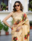 Cream Khadi Printed Saree