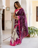 Dark Purple Khadi Printed Saree
