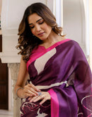Dark Purple Khadi Printed Saree
