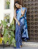 Sky Blue Khadi Printed Saree