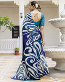 Teal Blue Khadi Printed Saree