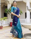 Teal Blue Khadi Printed Saree