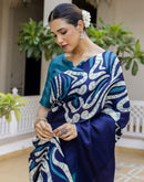 Teal Blue Khadi Printed Saree
