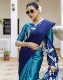 Teal Blue Khadi Printed Saree