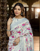 Off White Khadi Printed Saree
