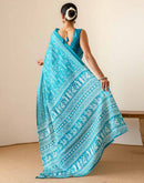 Teal Blue Khadi Printed Saree