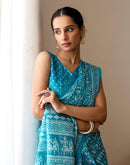 Teal Blue Khadi Printed Saree