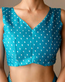 Teal Blue Khadi Printed Saree
